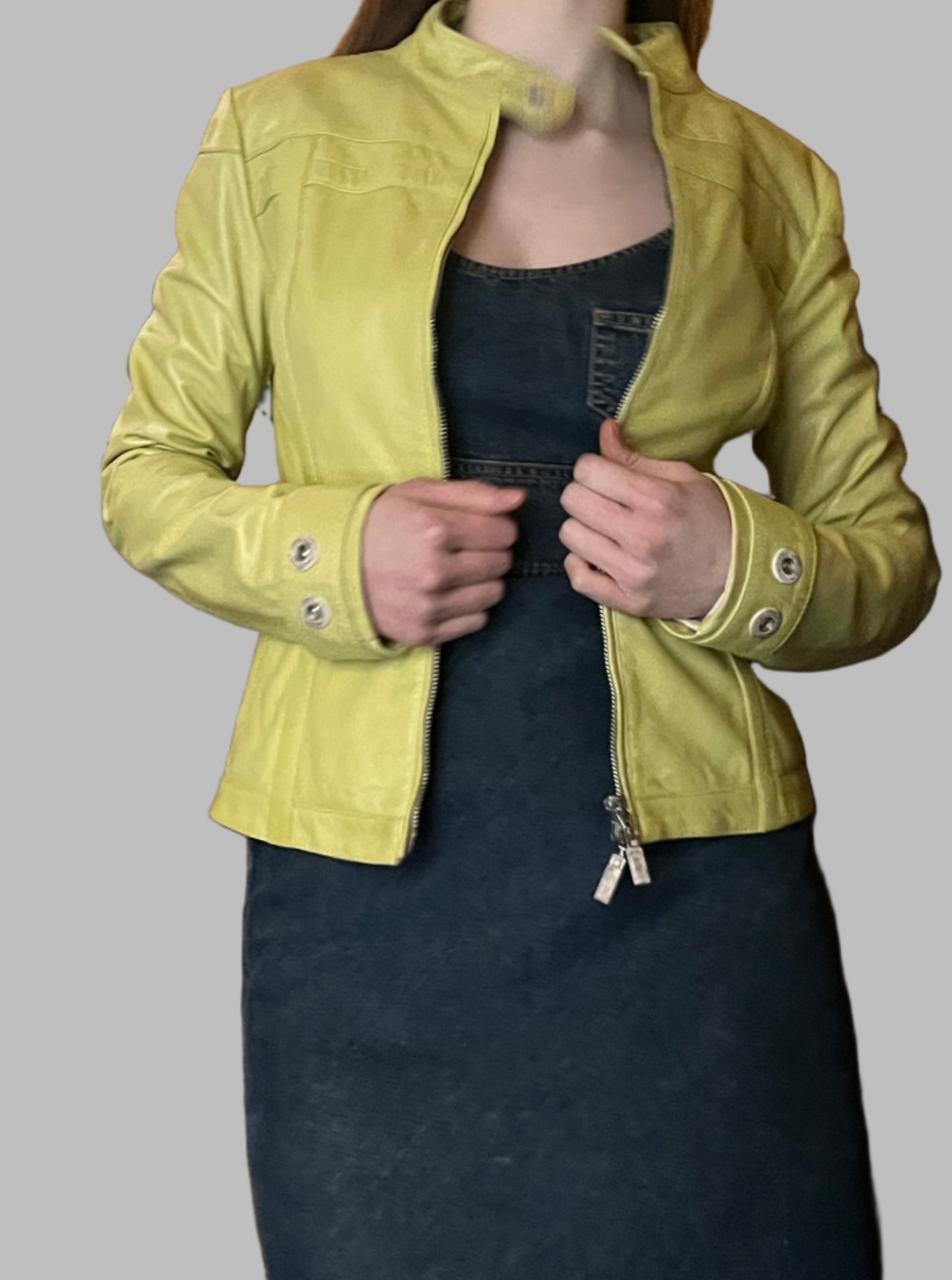 Vintage Versace 80s leather jacket cropped in acid green