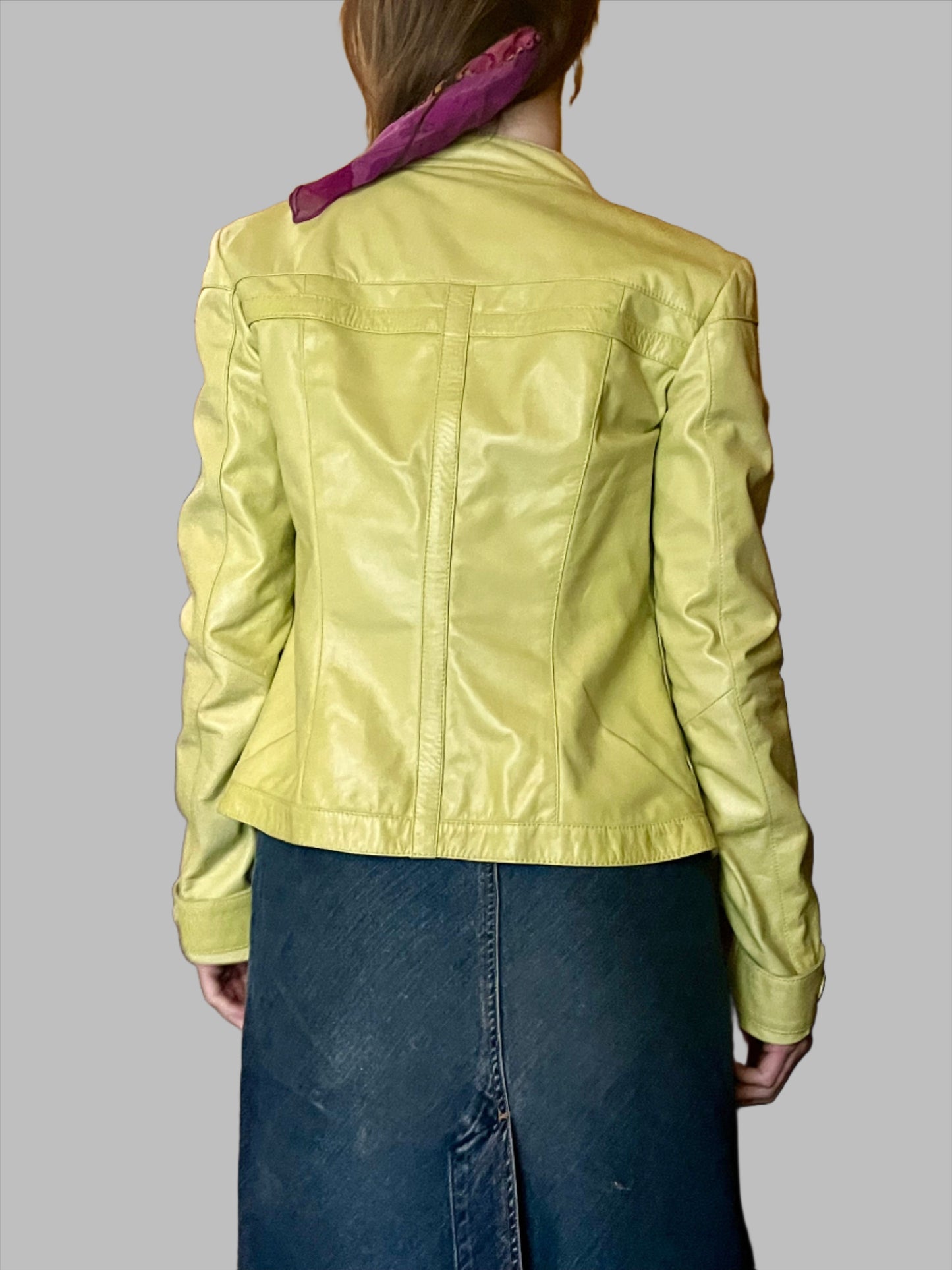 Vintage Versace 80s leather jacket cropped in acid green