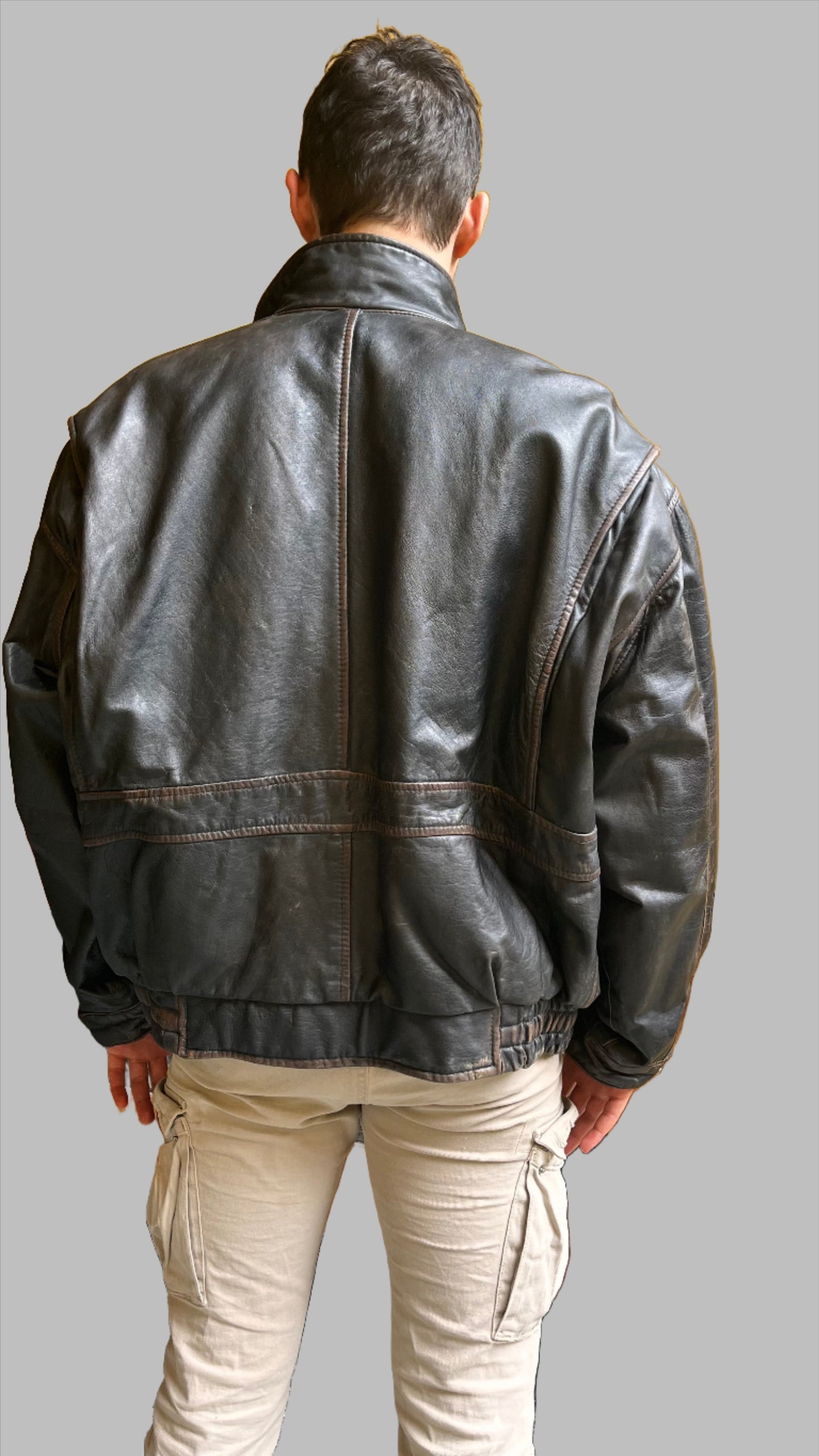 Vintage 90s Genuine Leather Aviator Jacket in Black